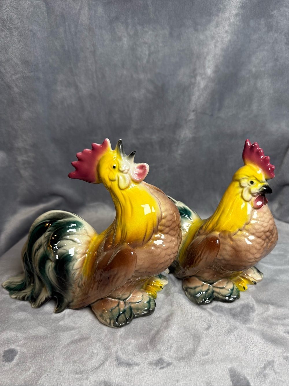 VTG Royal Copley Windsor Ceramic Rooster Hen Figurine Set Mid Century Modern